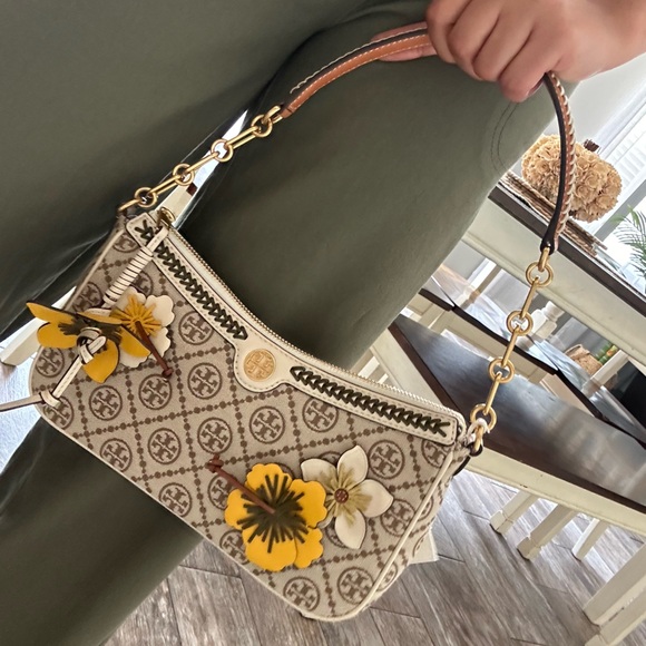 New Tory Burch 🌼 T MONOGRAM BRAIDED FLORAL STUDIO HAZELNUT - Picture 5 of 13